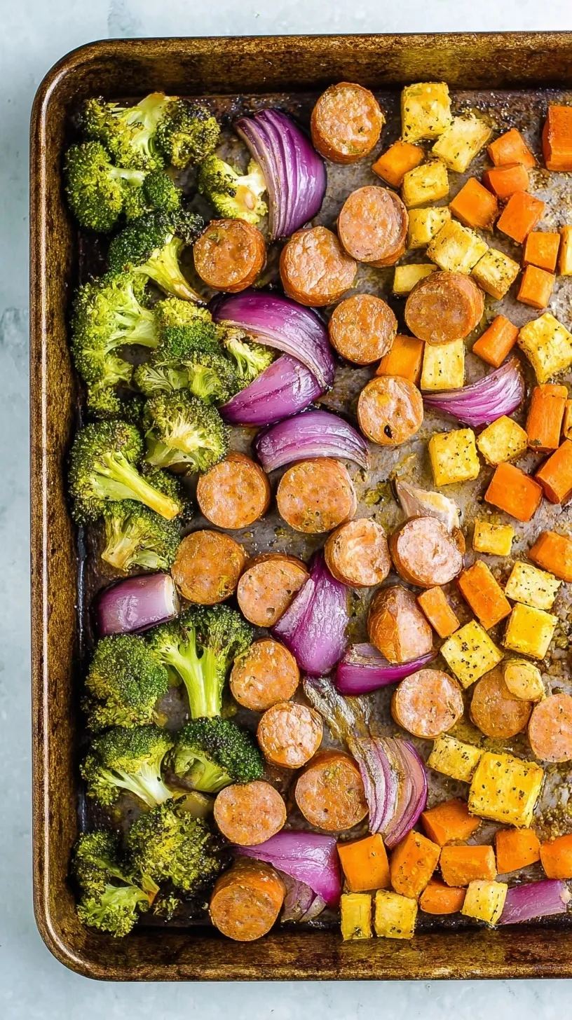 A variety of healthy sheet pan dinners featuring roasted chicken, salmon, and colorful vegetables on a baking sheet.