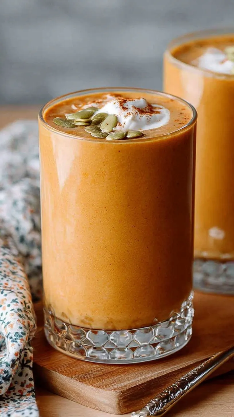 Creamy pumpkin pie smoothie in a glass with a sprinkle of spice