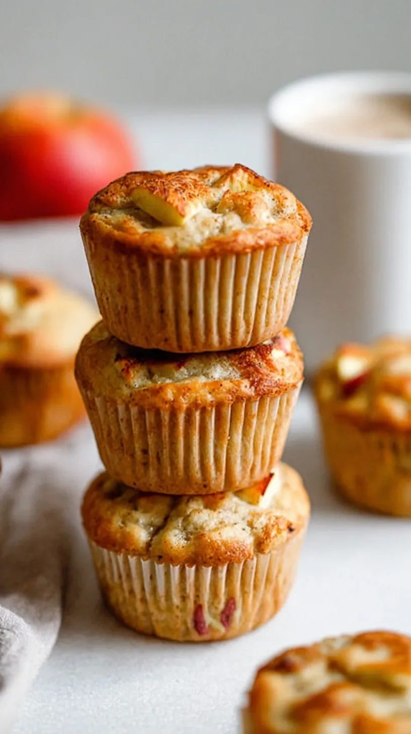 Freshly baked Apple Yogurt Muffins with diced apples on a wire rack