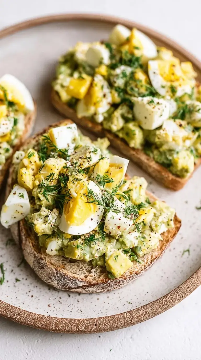A bowl of creamy green avocado egg salad garnished with fresh chives and served on a plate.