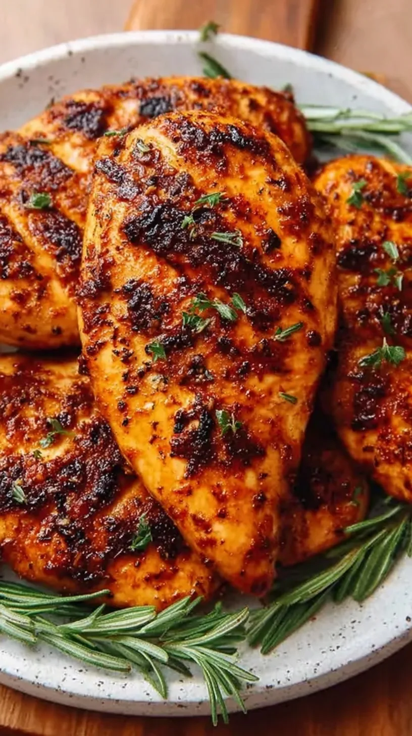 Juicy baked brown sugar chicken breasts with a caramelized crust in a baking dish.