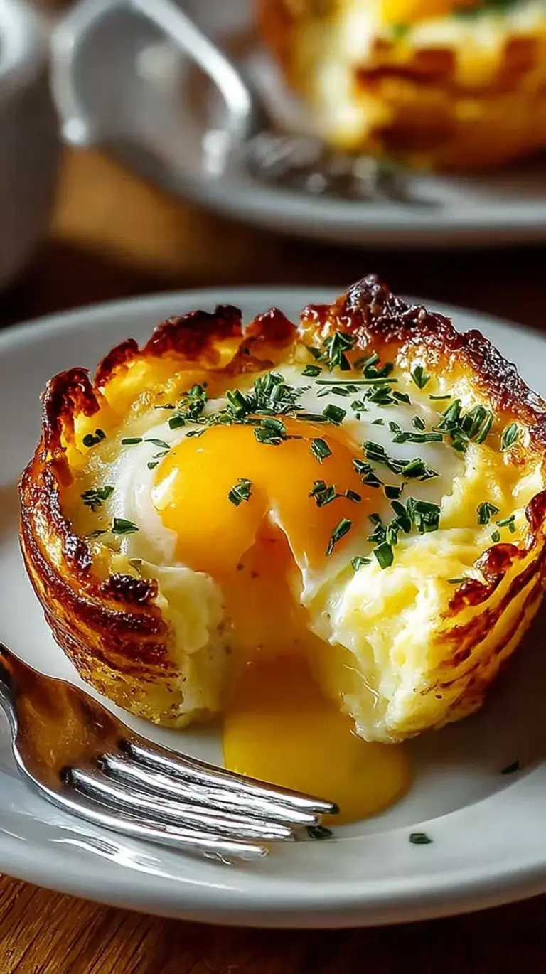 Golden brown baked cottage cheese eggs topped with fresh chives and melted cheddar cheese