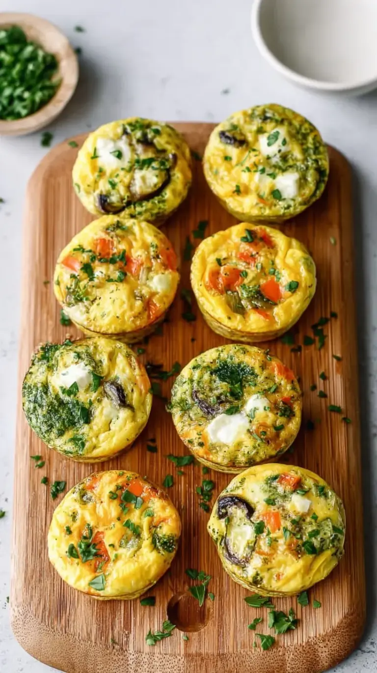 Golden brown baked egg muffins with spinach and red peppers in a muffin tin