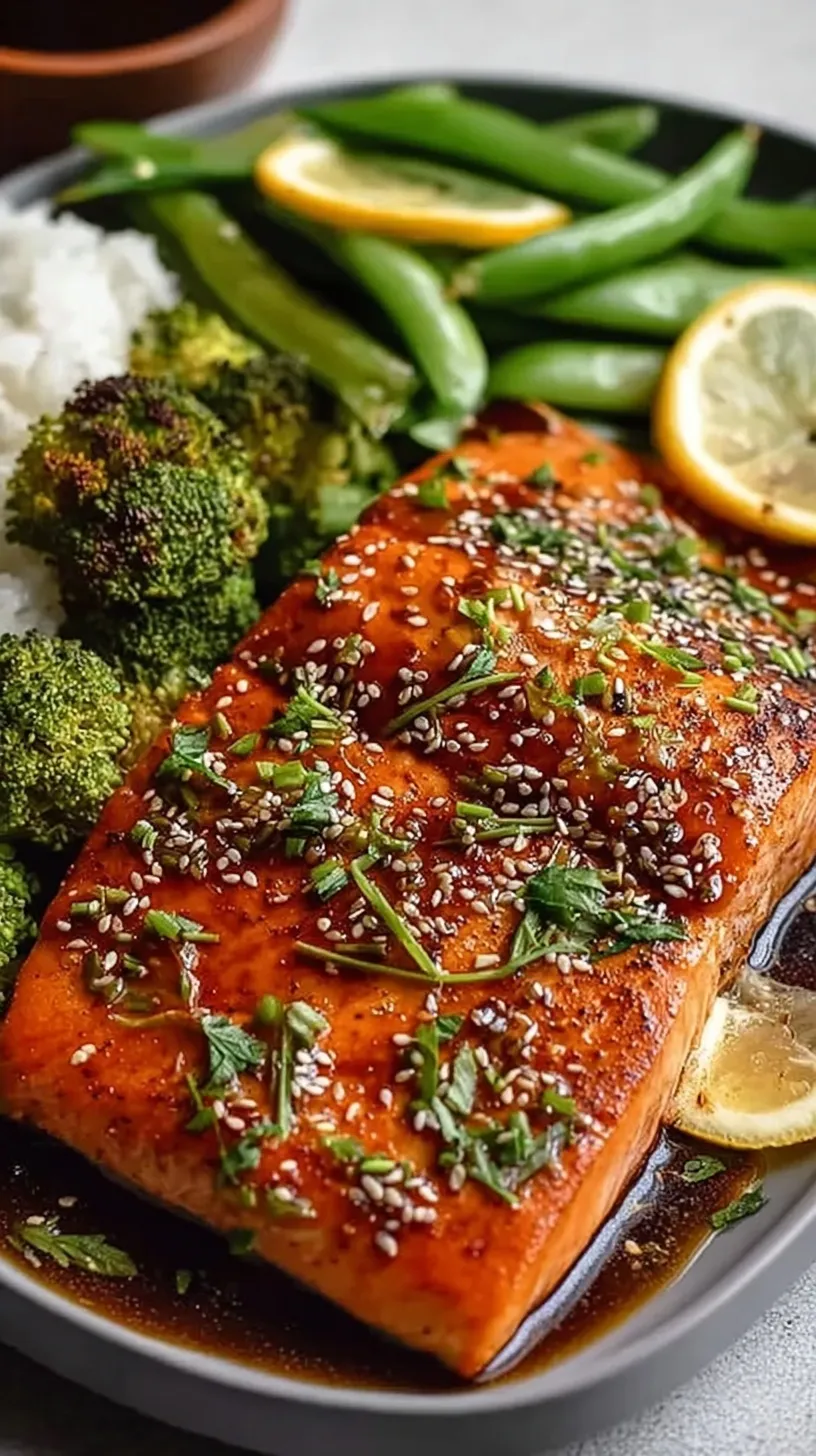 Flaky Baked Miso Salmon fillet on a parchment-lined tray garnished with green scallions