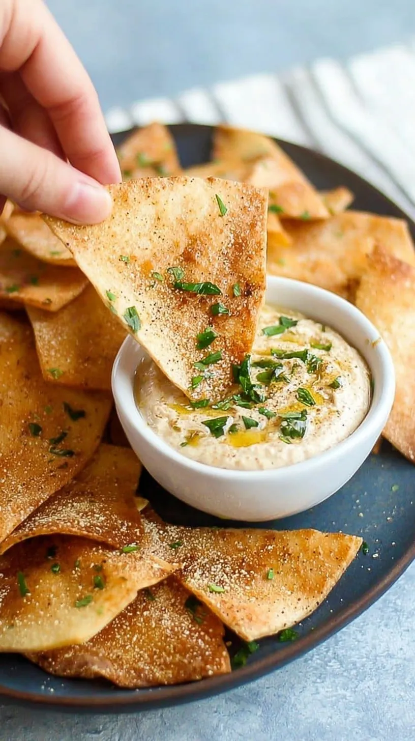 Golden brown baked pita chips seasoned with herbs on a parchment lined baking sheet