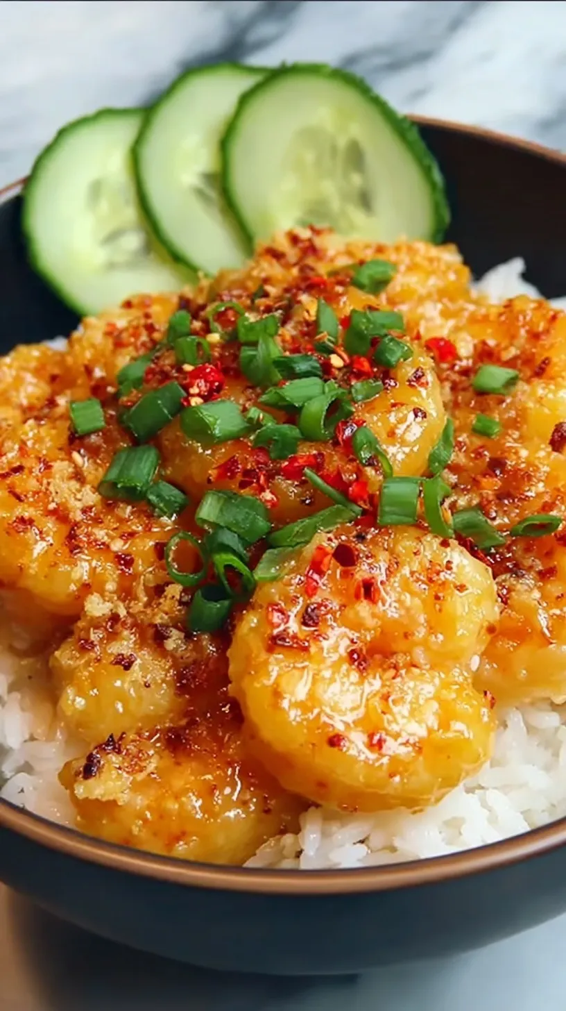 A platter of crispy Bang Bang Shrimp drizzled in spicy cream sauce over shredded lettuce