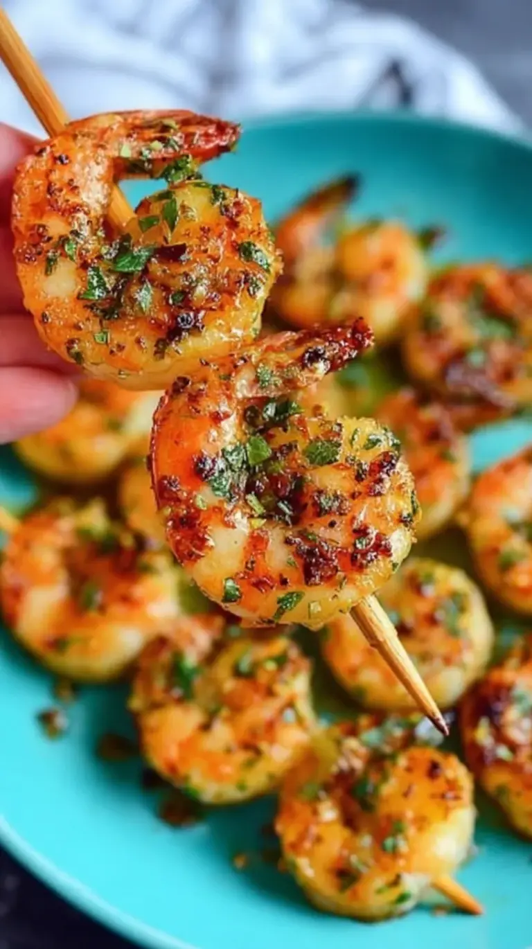 Grilled shrimp on a plate with fresh lemon wedges and parsley garnish