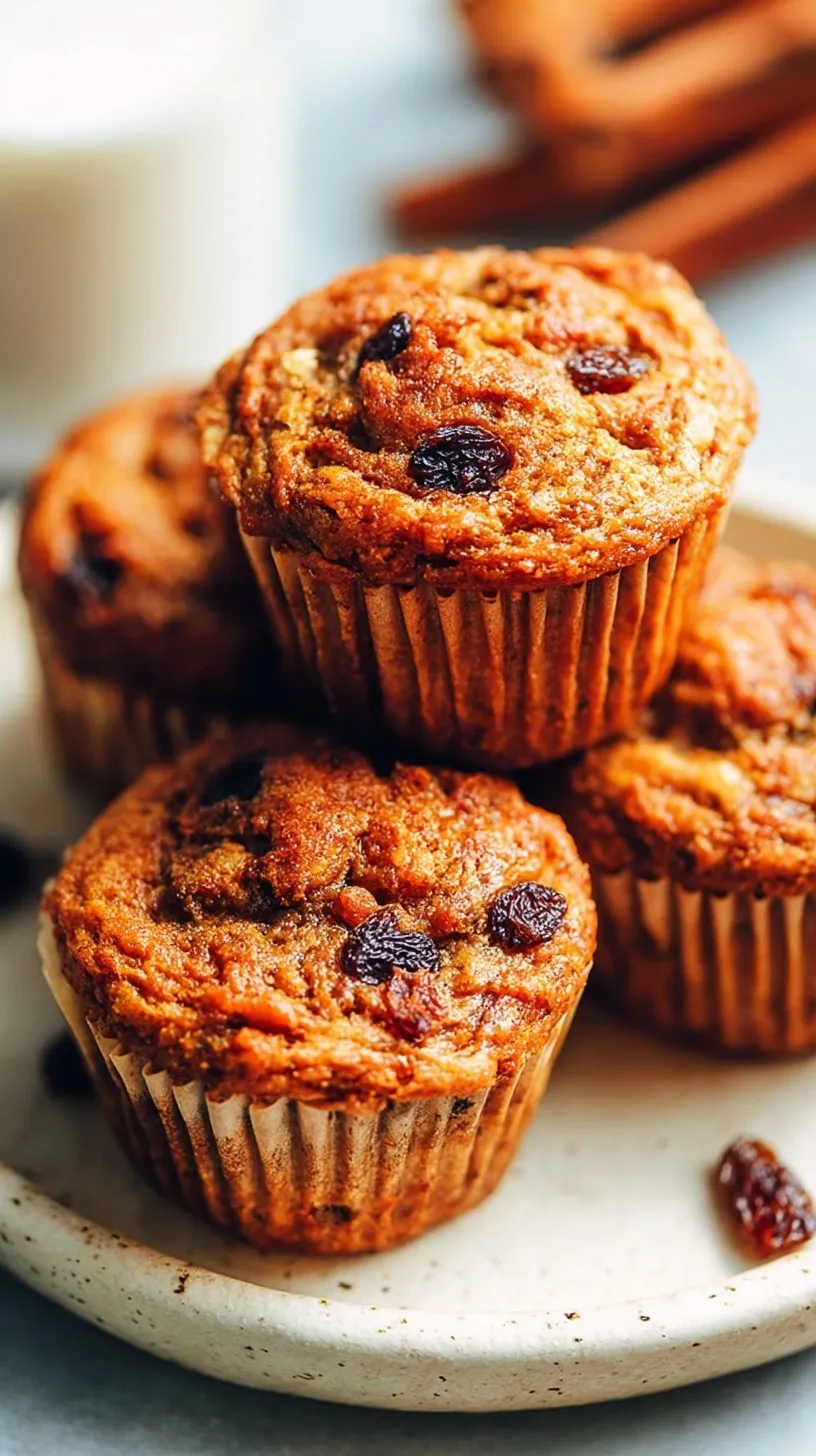 Golden brown carrot raisin muffins on a wire cooling rack with fresh carrots nearby.