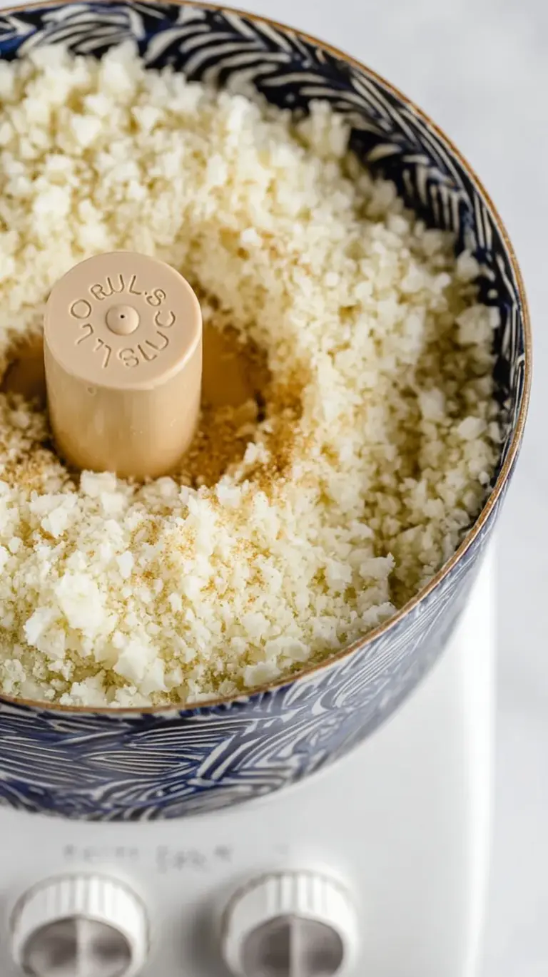 A bowl of fluffy, sautéed cauliflower rice seasoned with salt and pepper.