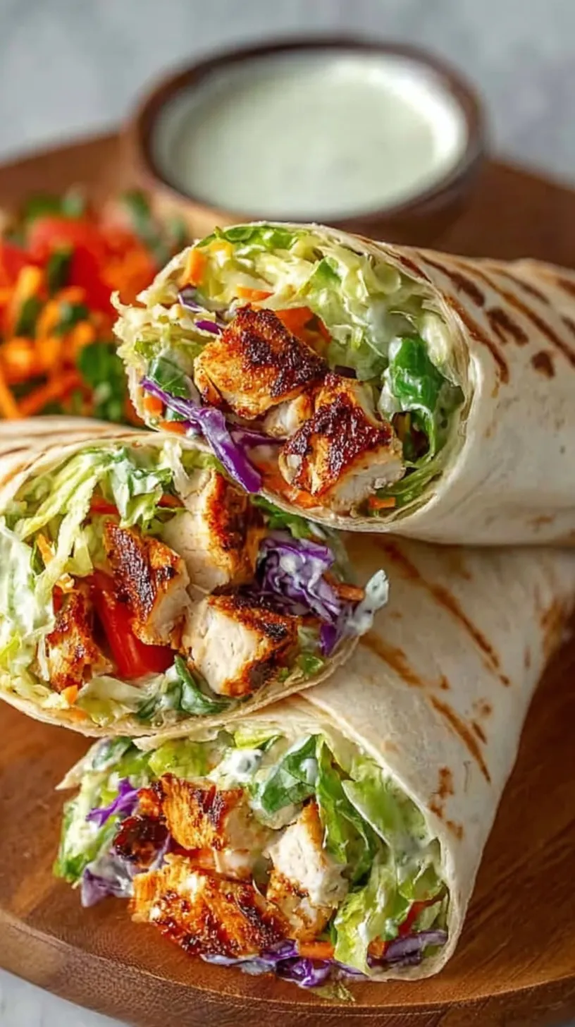 A sliced Chipotle Chicken Wrap showing juicy chicken, melted cheese, and fresh lettuce