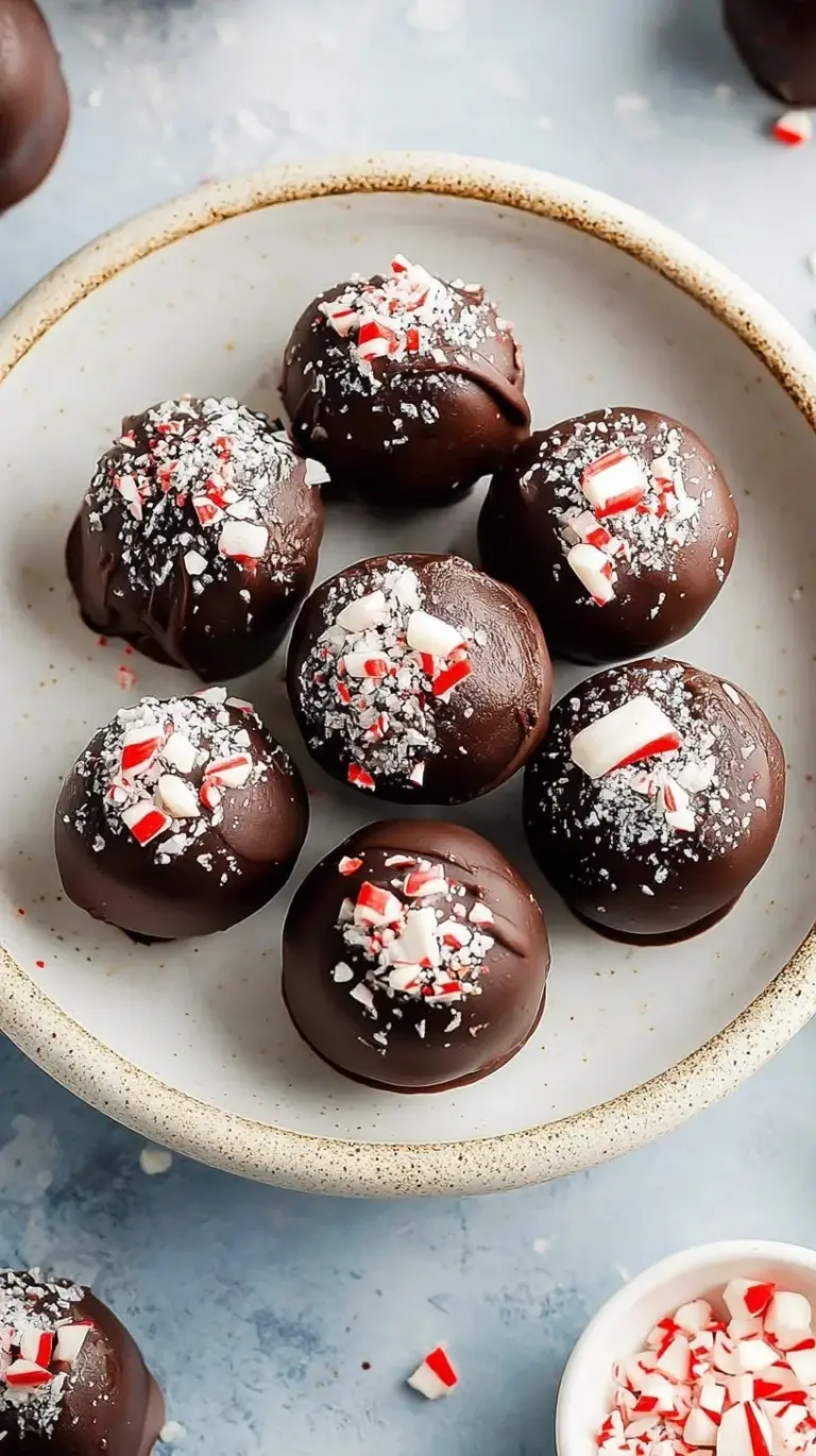 A tray of chocolate peppermint protein balls rolled in mini chocolate chips