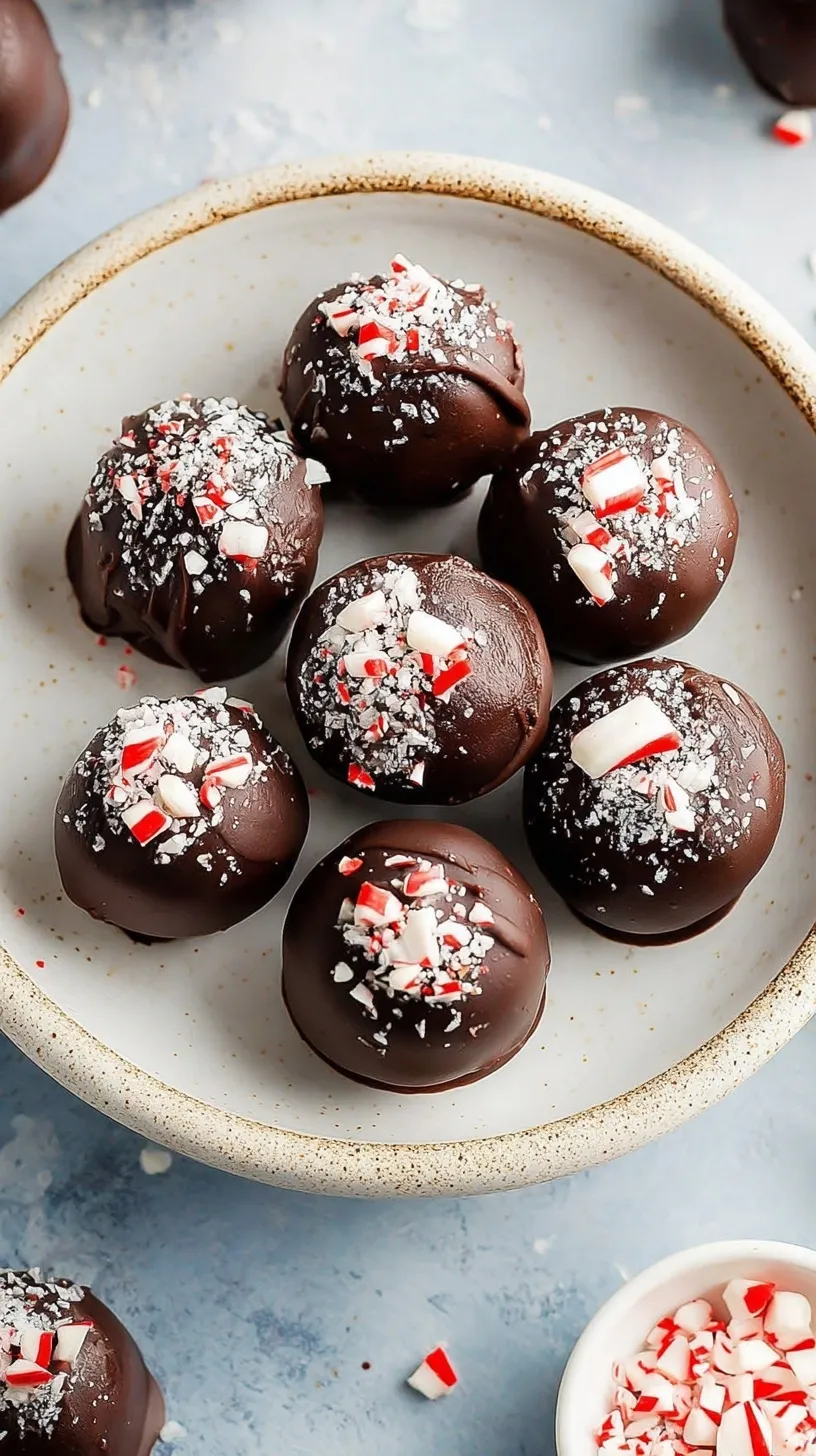 A tray of chocolate peppermint protein balls rolled in mini chocolate chips
