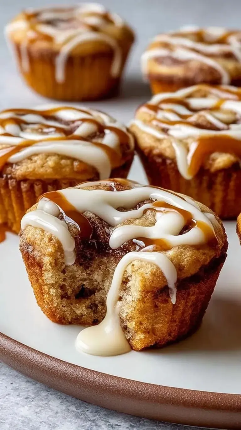 Freshly baked cinnamon roll protein muffins with a golden cinnamon swirl on a cooling rack