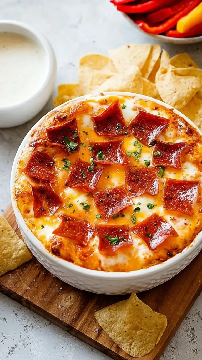 A gooey cottage cheese pizza bowl with melted mozzarella and mini pepperoni