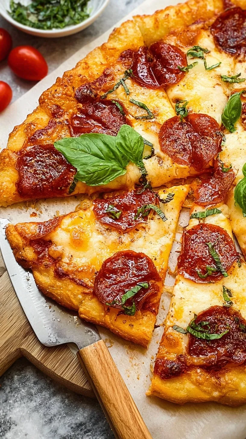 A crispy, golden brown cottage cheese pizza crust topped with melted cheese and fresh basil on parchment paper.