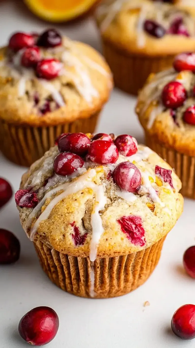 A fresh batch of golden-brown Cranberry Orange Muffins on a wire rack.