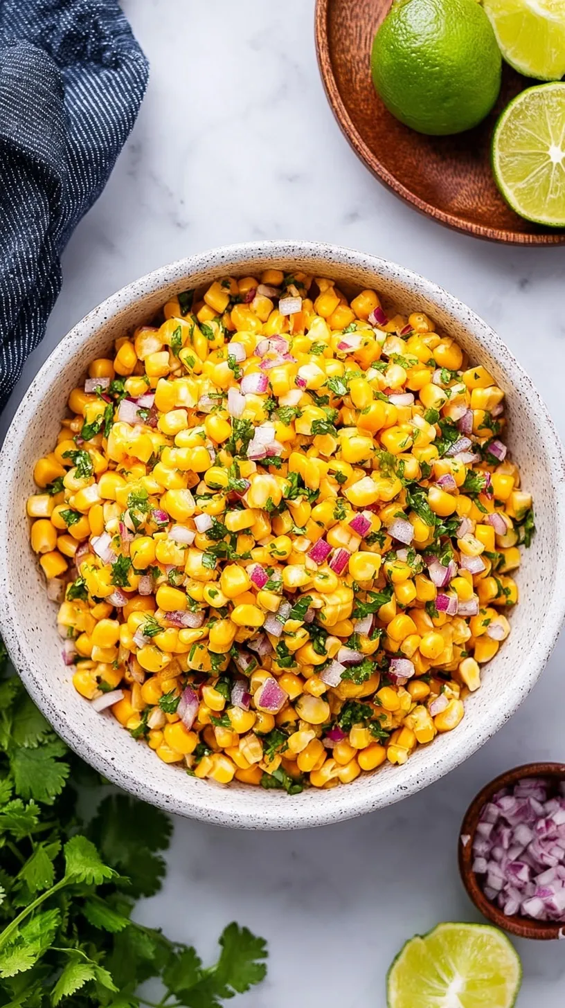 A bowl of fresh white corn salsa with roasted poblano peppers and cilantro