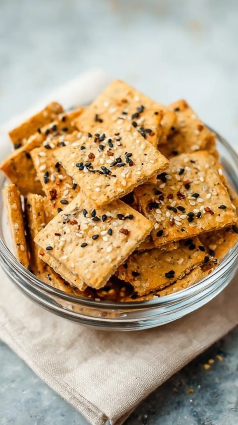 Golden brown everything bagel crackers on a baking sheet with parchment paper