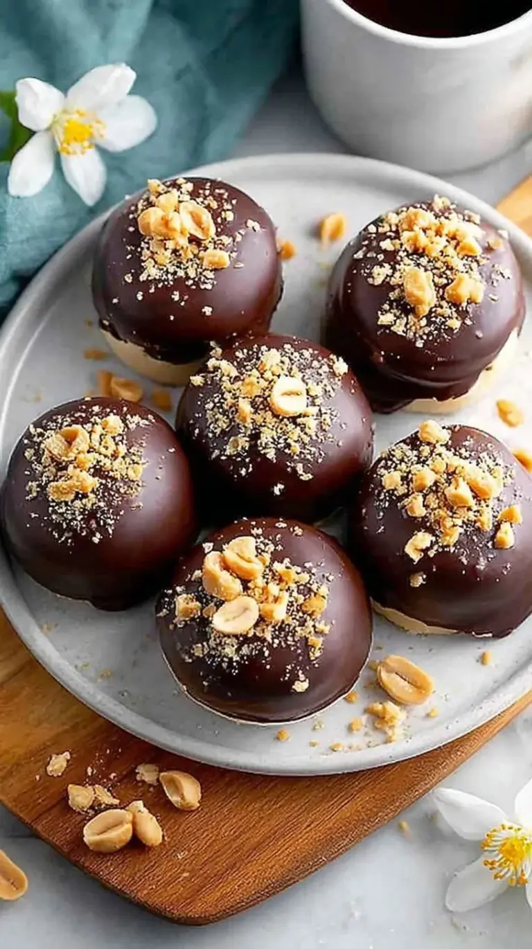 A tray of frozen peanut butter greek yogurt bites topped with mini chocolate chips on parchment paper.