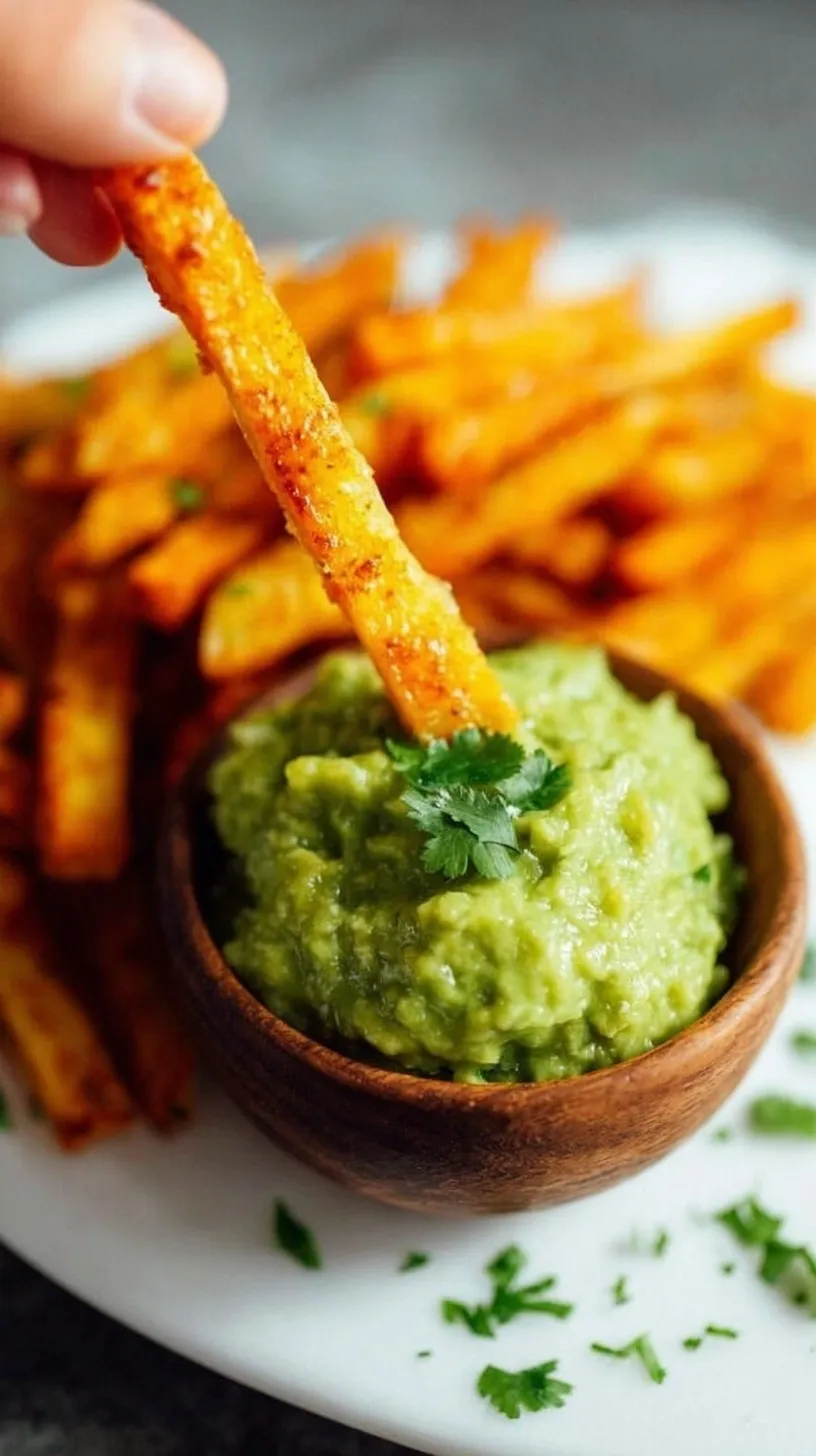 A tray of crispy golden baked jicama fries seasoned with smoked paprika and garlic.