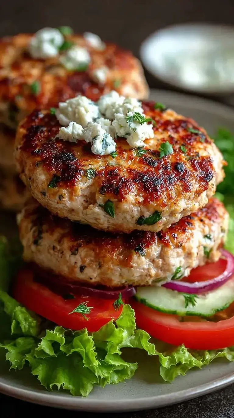 Juicy Greek chicken burger on a toasted brioche bun with tzatziki, cucumber, and tomato