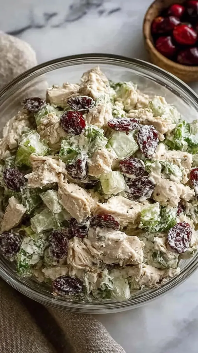 A bowl of creamy healthy chicken salad with grapes and celery
