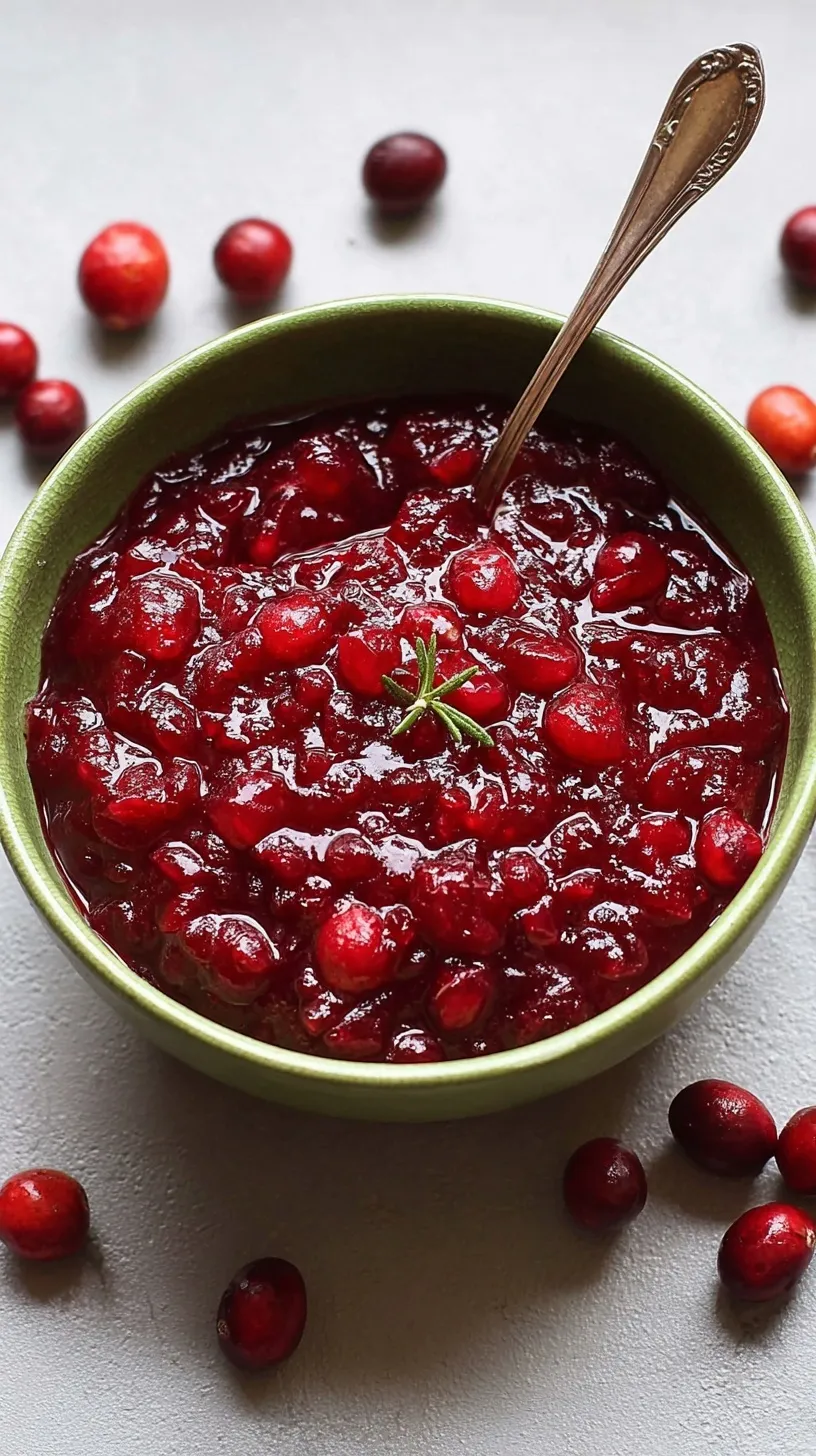 A bowl of vibrant red healthy cranberry sauce with a cinnamon stick and orange zest on top.