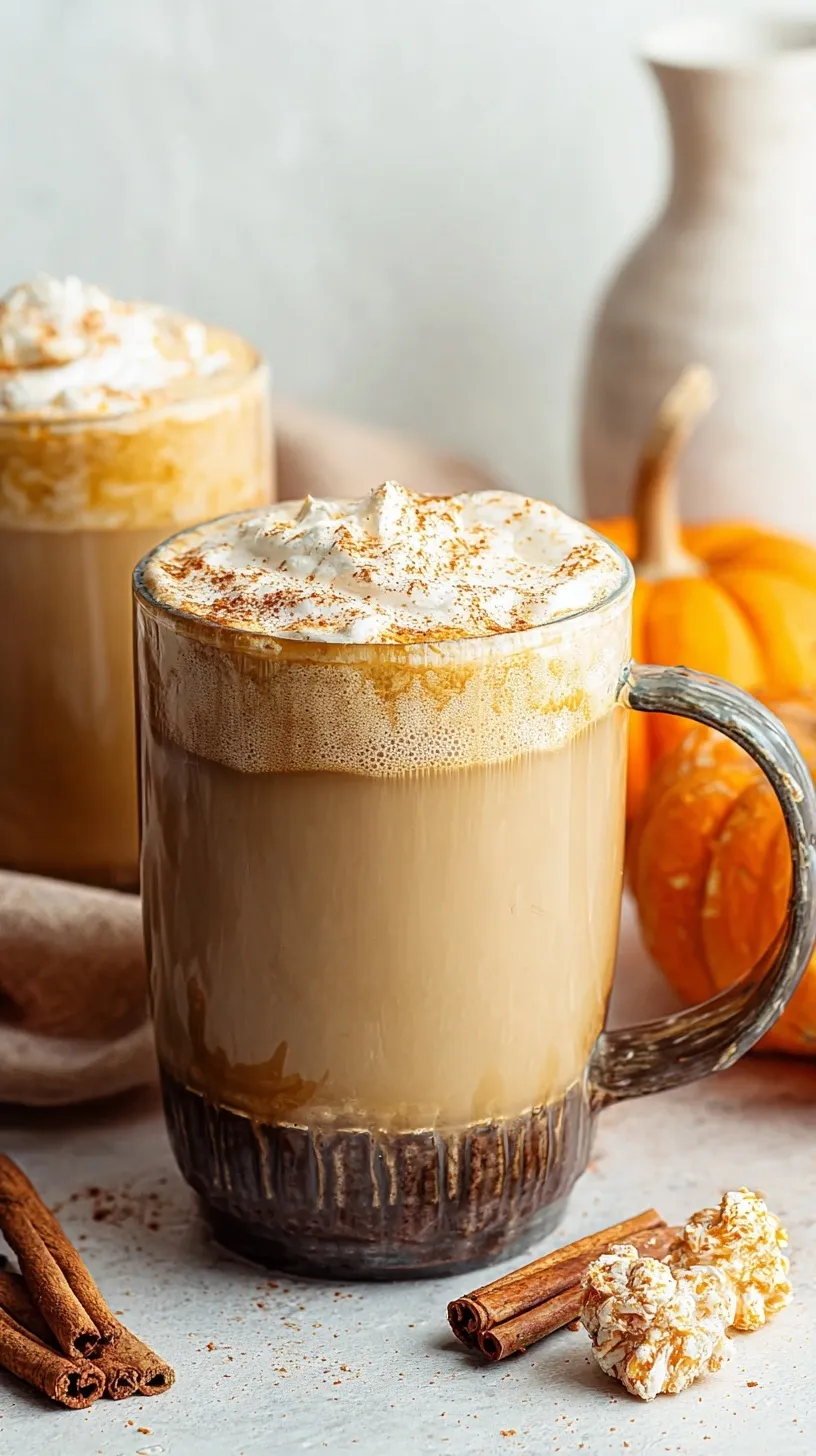 A frothy healthy homemade pumpkin spice latte in a white ceramic mug topped with a sprinkle of cinnamon.