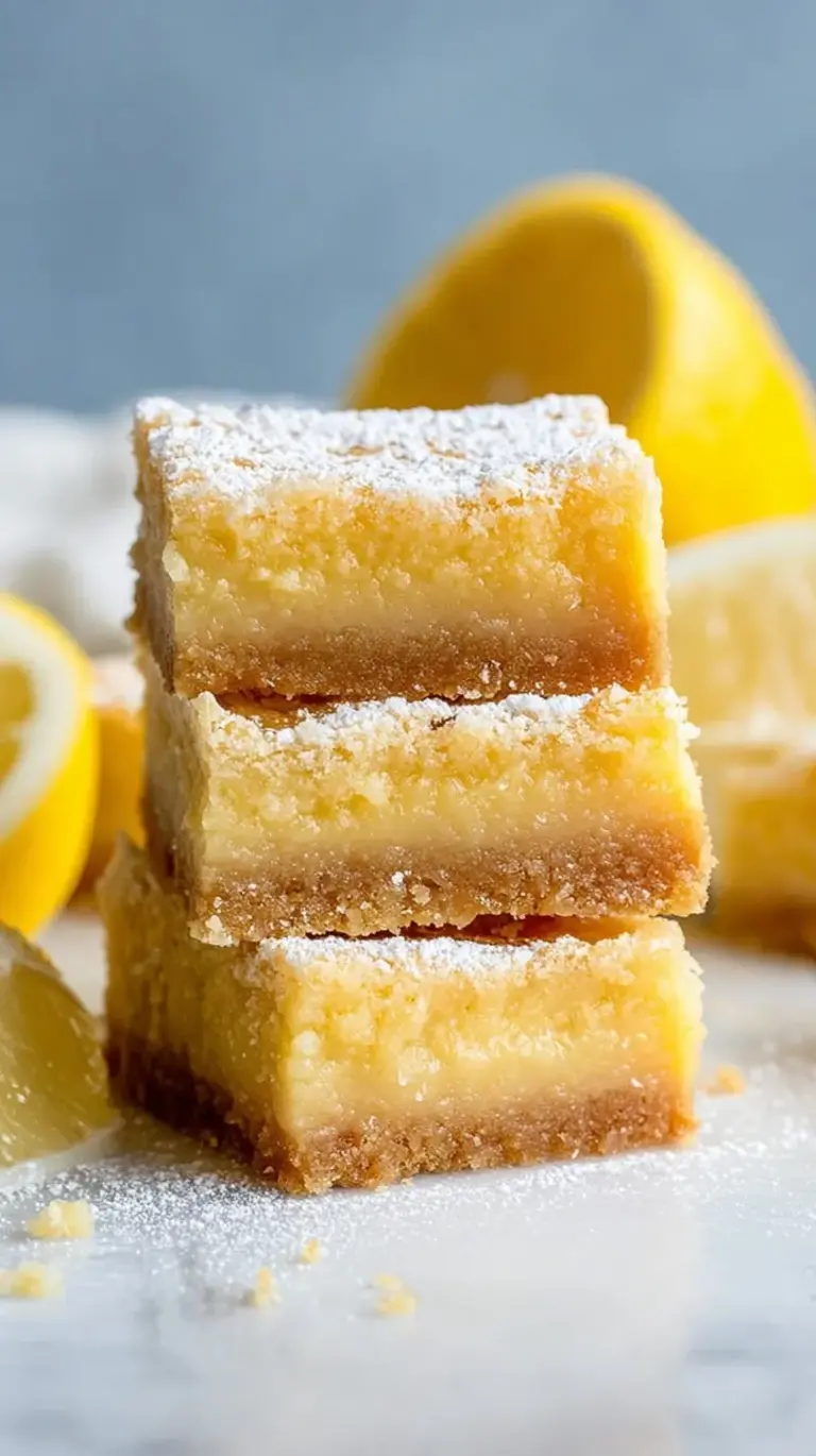 Sliced healthy lemon bars with a bright yellow filling and almond flour crust on a marble board