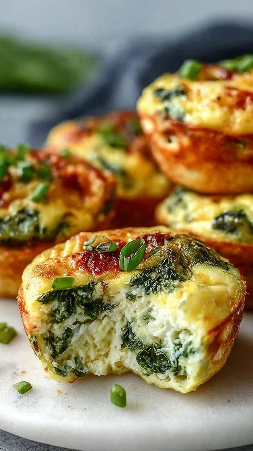 Six golden-brown healthy spinach egg muffins topped with melted cheese in a muffin tin.