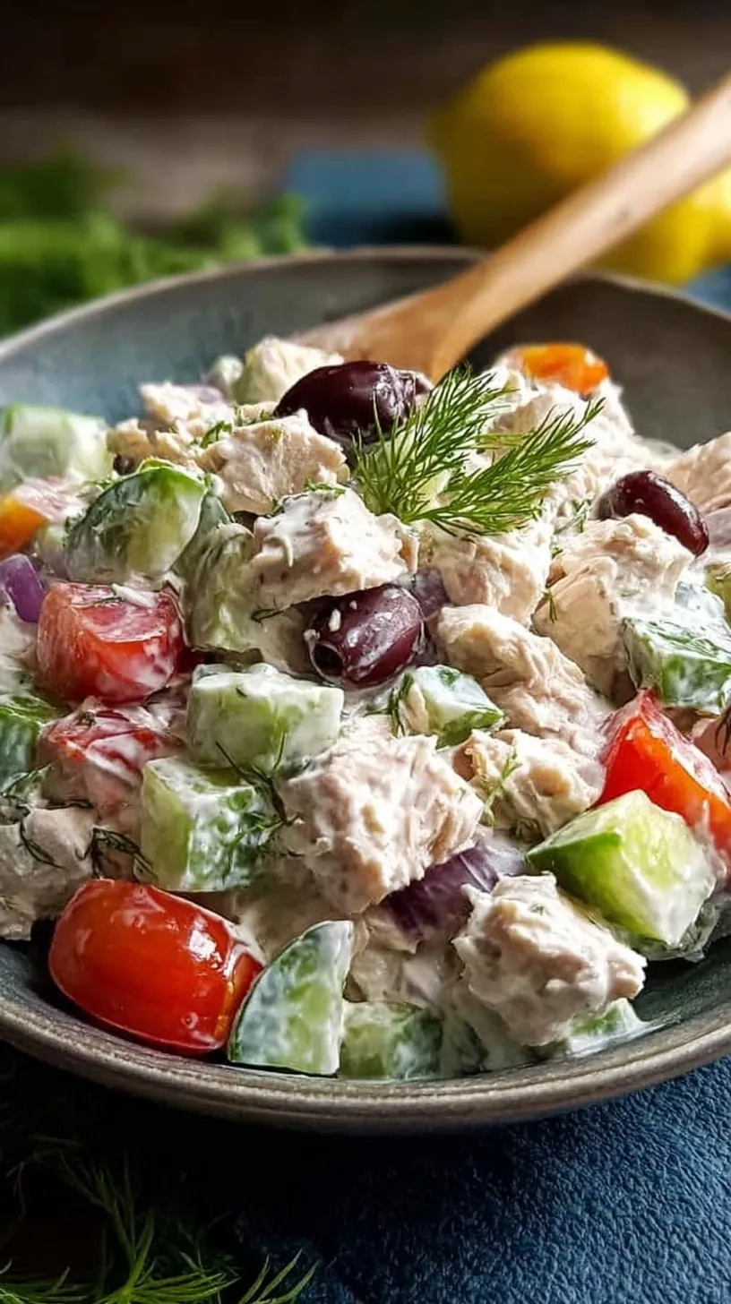 A bowl of creamy healthy tuna salad with fresh parsley and red onions