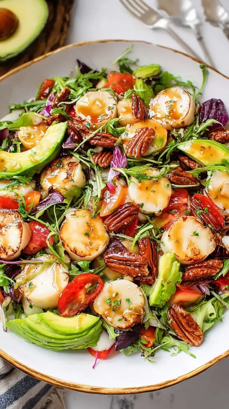 A vibrant hearts of palm salad with avocado, tomatoes, and balsamic dressing in a large bowl
