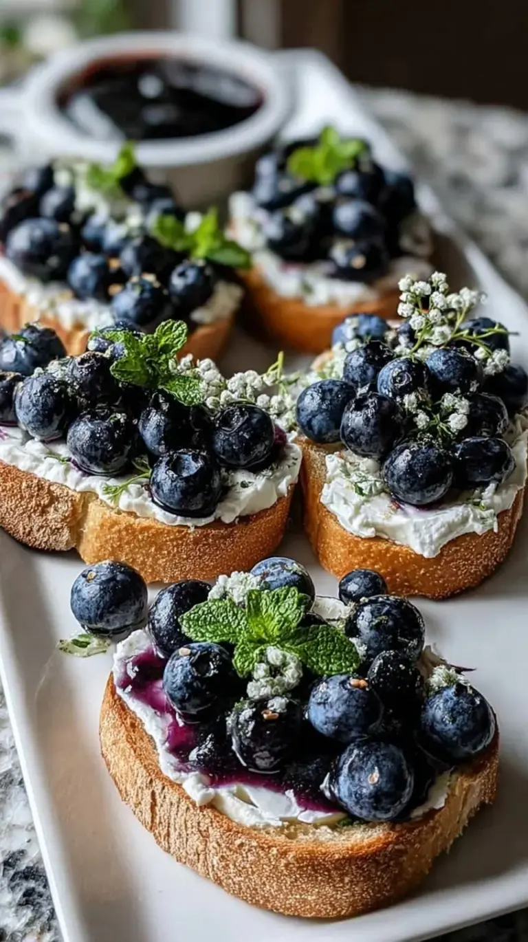 Crispy sprouted toast topped with creamy cottage cheese and warm balsamic blueberries
