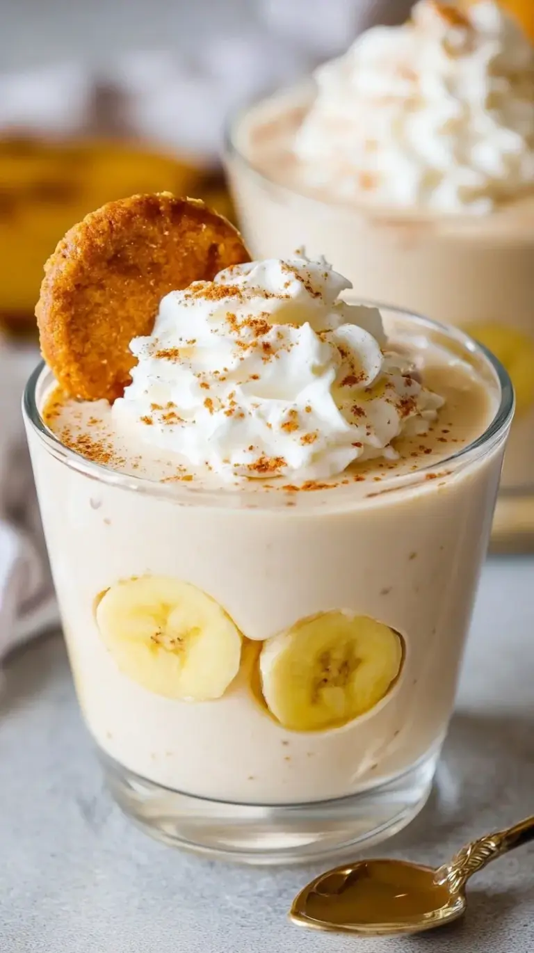 Creamy High-Protein Banana Pudding topped with crushed graham crackers in a glass bowl