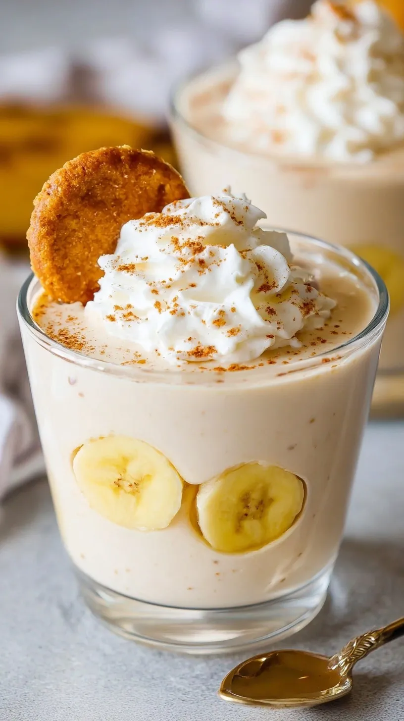 Creamy High-Protein Banana Pudding topped with crushed graham crackers in a glass bowl