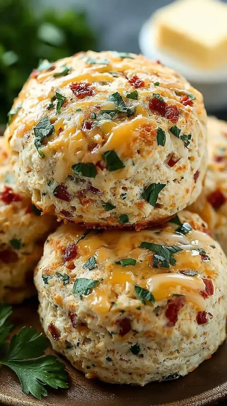 Golden brown high protein breakfast biscuits stacked on a wire rack