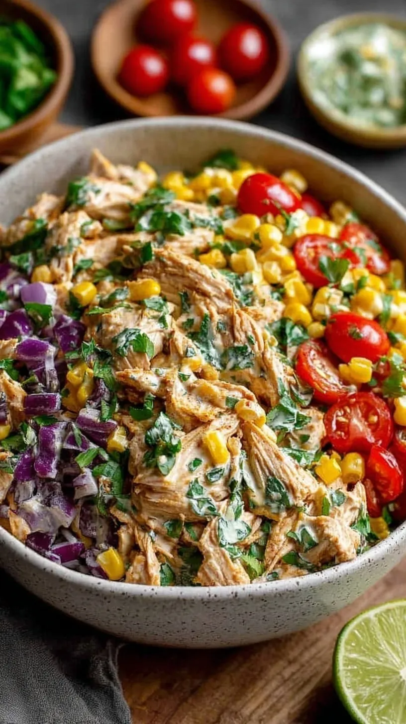 Creamy high protein chicken salad with Greek yogurt and fresh parsley served over mixed greens
