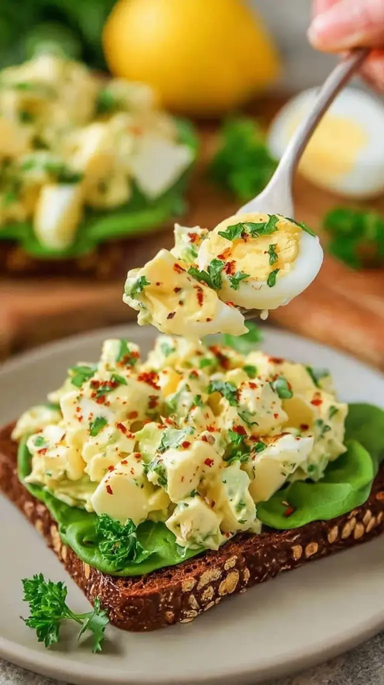 A bowl of creamy high protein egg salad with fresh chives and smoked paprika
