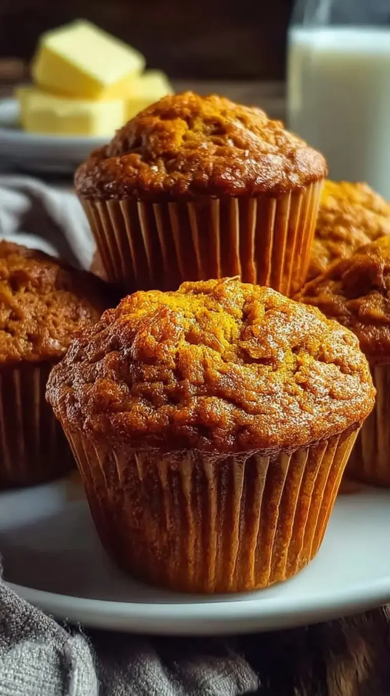 A stack of moist high protein pumpkin muffins on a wire cooling rack with a dusting of cinnamon.