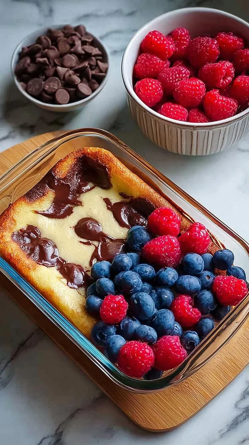 Fluffy high protein pancake bowl topped with fresh berries and nut butter