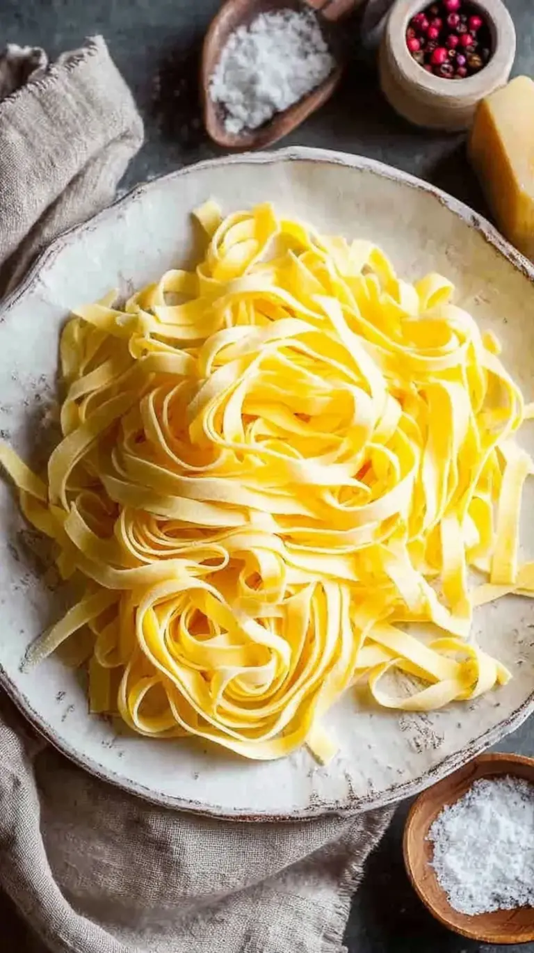 A bowl of thin, golden Homemade Keto Egg Noodles tossed in butter and herbs