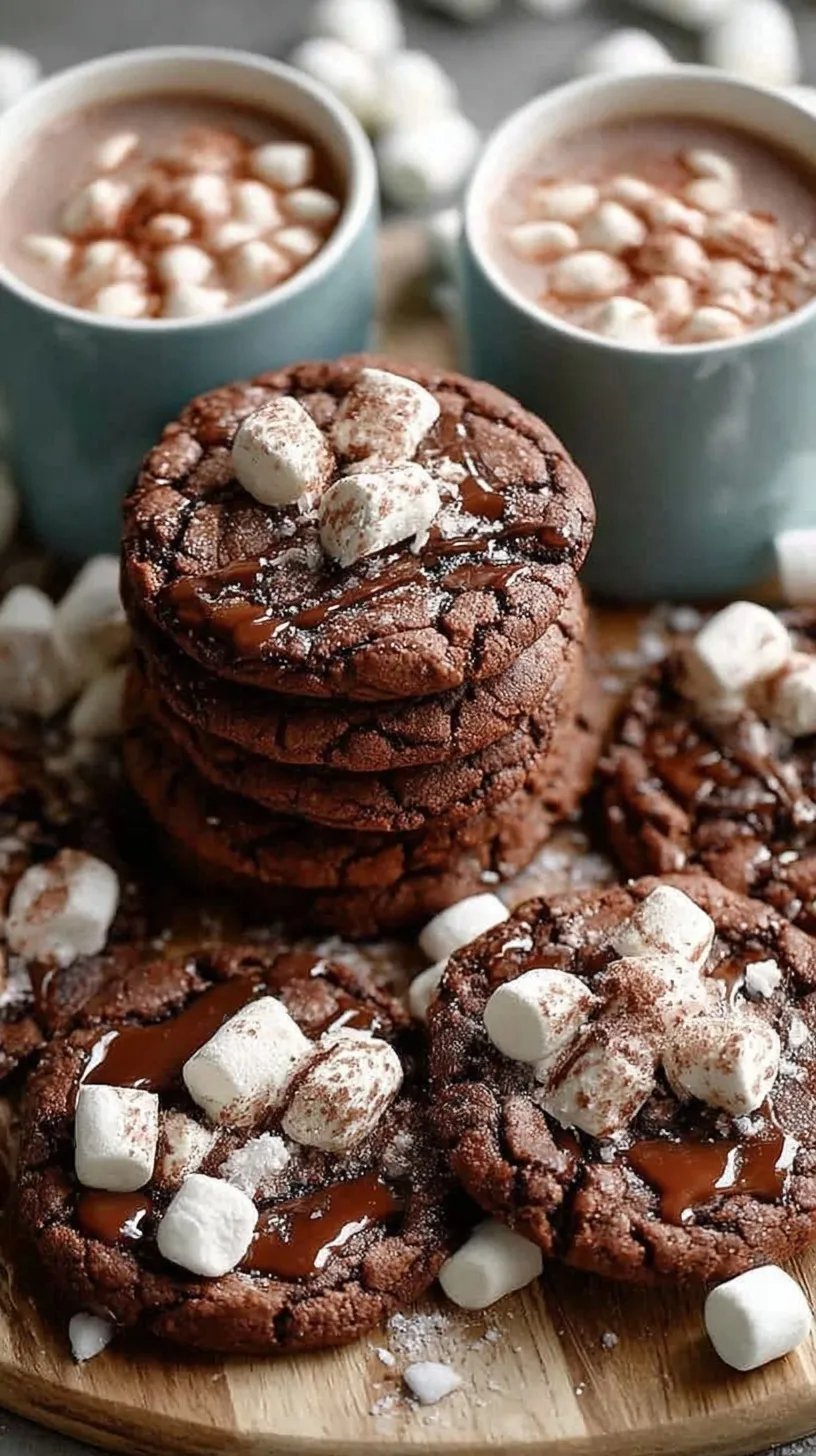A close up of a fudgy chocolate cookie topped with a toasted marshmallow and chocolate chips.
