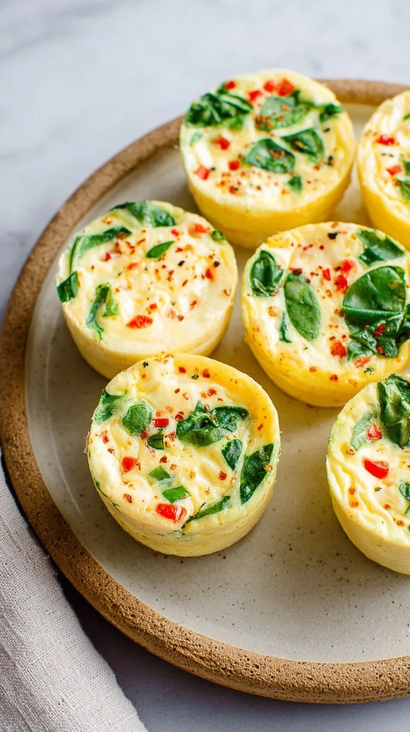 Fluffy egg white bites with spinach and roasted red peppers in a silicone mold.