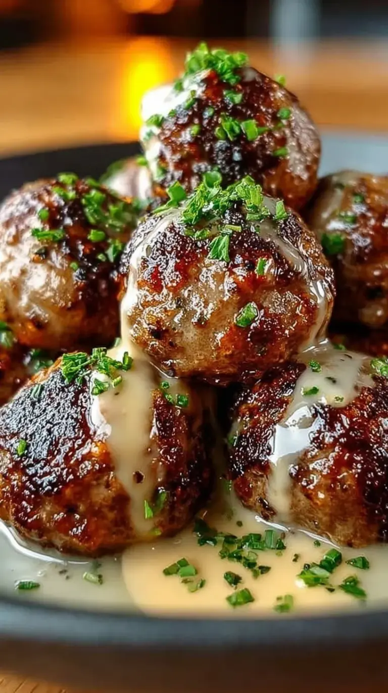 Glazed Korean BBQ Meatballs on a platter with a small bowl of spicy mayo dip and green onion garnish
