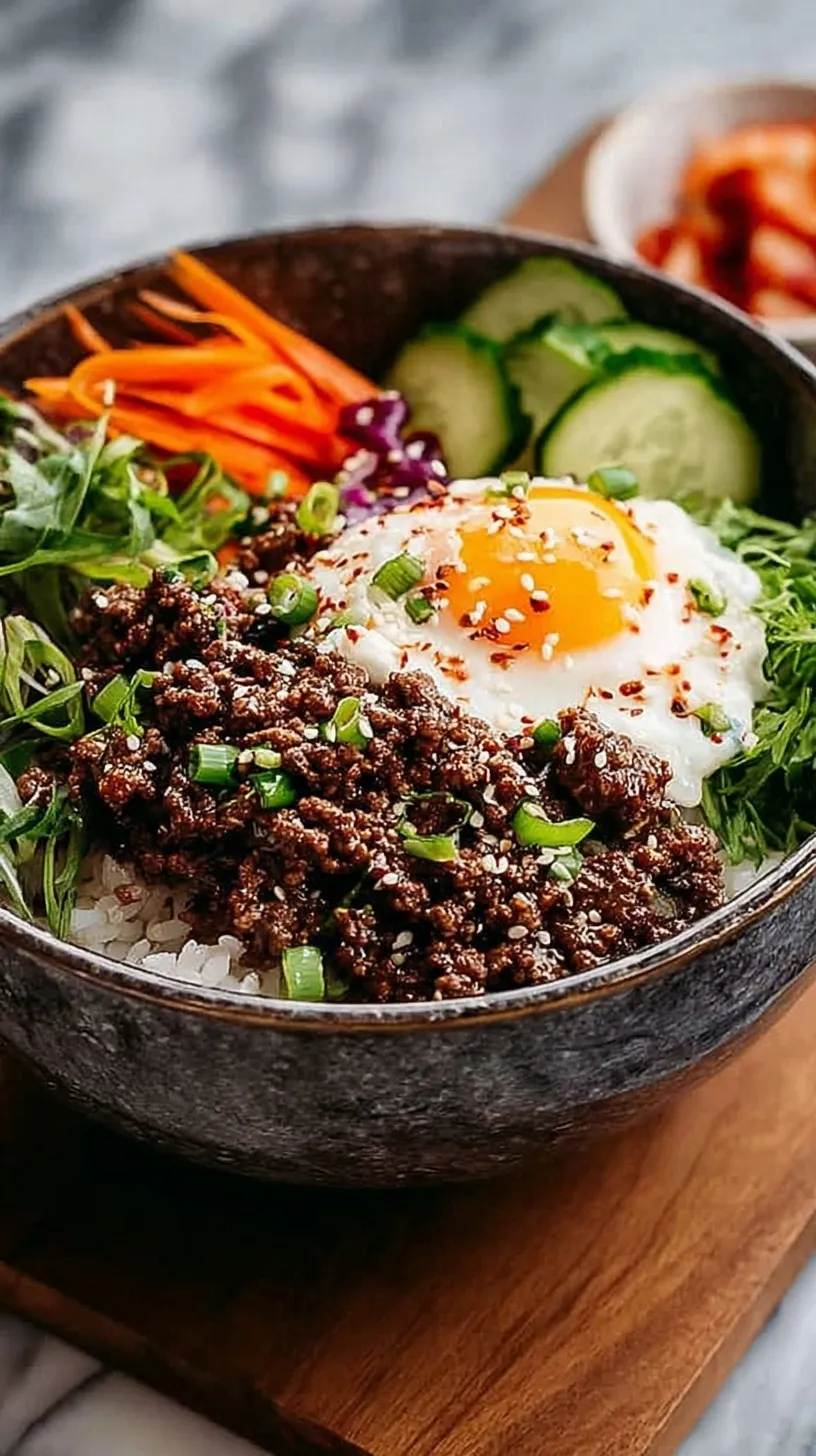 A steaming bowl of Korean ground beef with green onions and sesame seeds over white rice