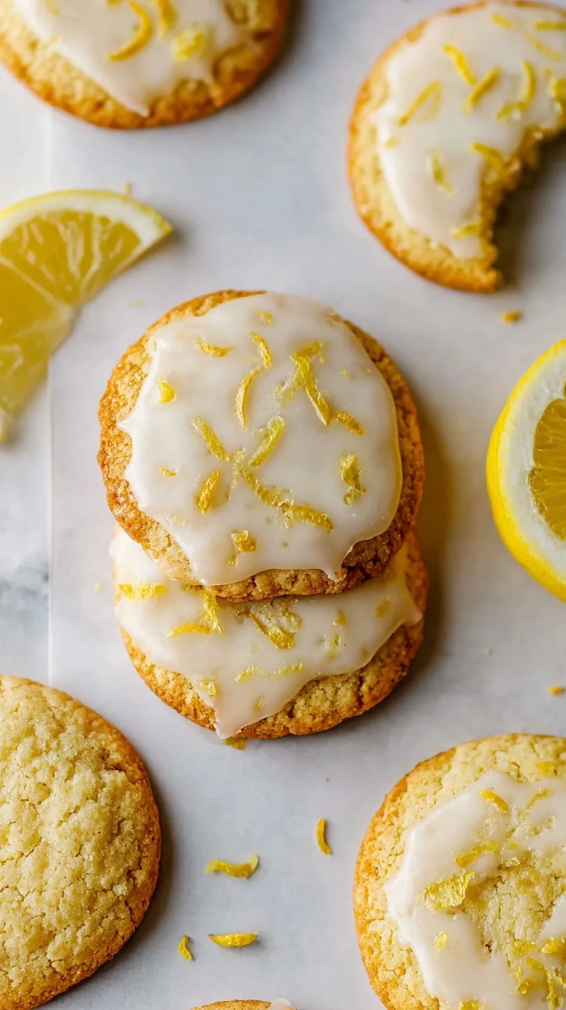 A stack of golden brown Lemon Almond Flour Cookies on a white plate with fresh lemon zest sprinkled on top.