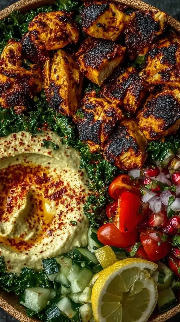 Close up of grilled chicken bowls with cilantro lime rice, corn, beans, and avocado