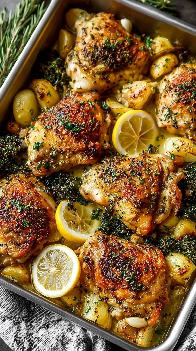 Pan-seared chicken breasts in a glossy lemon garlic butter sauce with lemon slices and fresh parsley