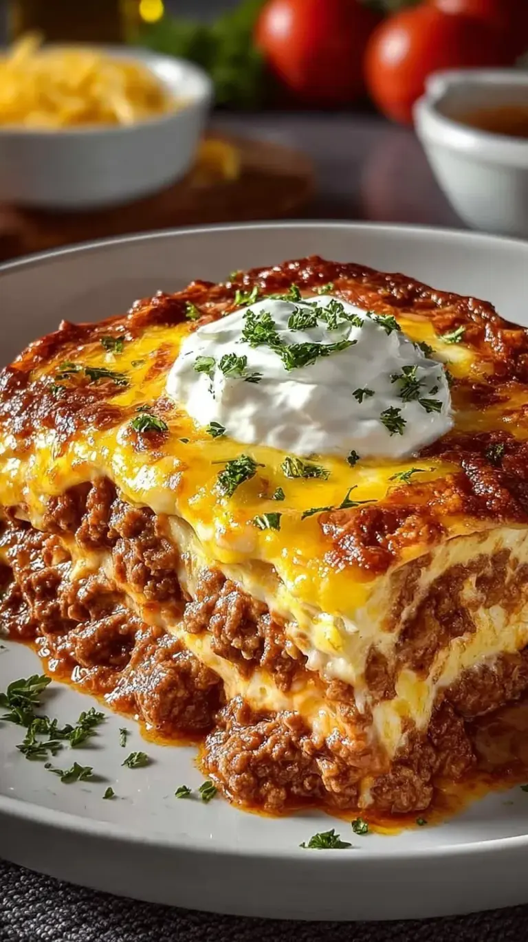 A bubbly, cheesy slice of Low Carb Egglife Lasagna being lifted from a baking dish.