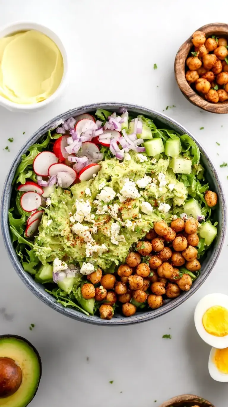 A vibrant Mashed Avocado Bowl topped with hard-boiled eggs, cherry tomatoes, and hemp hearts.